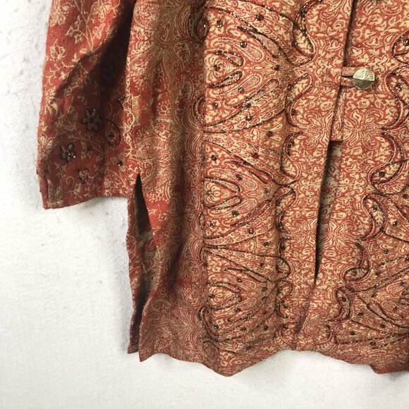 Sterling Styles Jacket Womens Medium Rust Wool Paisley Beaded Embroidered Tunic - Picture 8 of 16